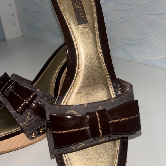 Louis Vuitton Dark Brown Patent Leather Bow Studded Pumps Mules/Slides - Picture 8 of 10